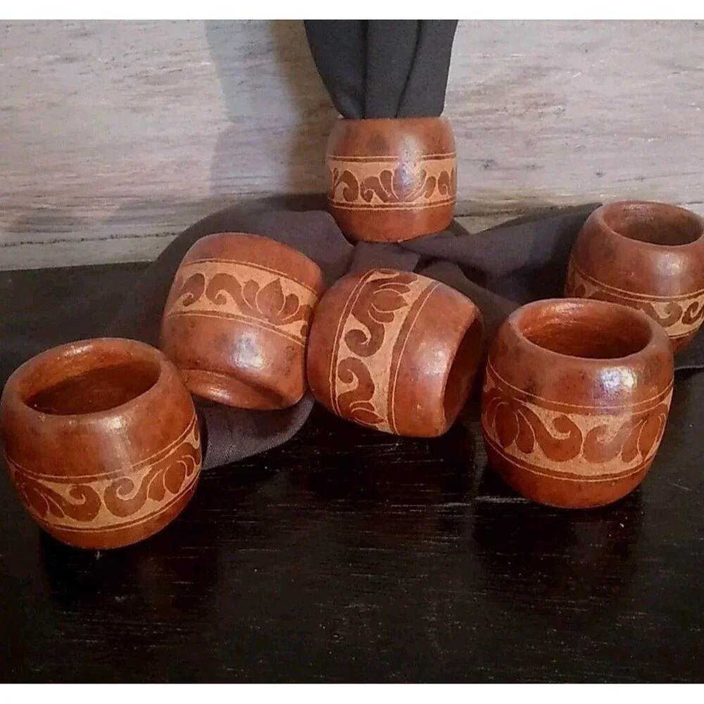 Vintage Wood Napkin Ring Set of 6 Wooden Napkin Holders Natural Minimalist Décor